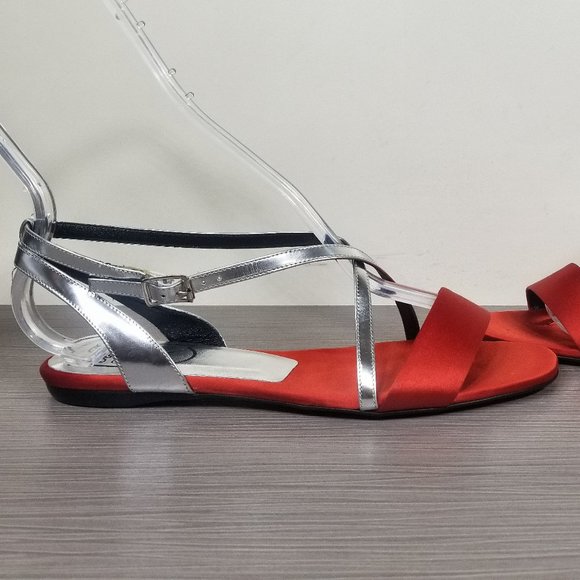 Roger Vivier Strappy Flat Sandals, Red Satin - Picture 7 of 11